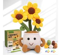 ENCHOL Crochet Kit for Beginners, Sunflower Potted Beginner Crochet Kit for Adults, Crochet Starter Kit with Step-by-Step Video Tutorials, Complete Crochet Accessories for Mother's Day DIY Craft