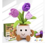 ENCHOL Crochet Kit for Beginners, Tulip Potted Beginner Crochet Kits for Adults, Crochet Starter Kit with Step-by-Step Video Tutorials, Complete Crochet Accessories for Mother's Day DIY Craft