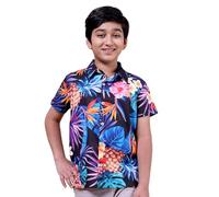 ENCIGER Boys Printed Casual Shirt Short Sleeve Button Down Beach Shirt for Kids (KS1_Black Blue_6_7Y)