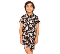 ENCIGER Boys Printed Casual Shirt Short Sleeve Button Down Beach Shirt for Kids (KS1_Black Brown_12_14Y)
