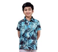 ENCIGER Boys Printed Casual Shirt Short Sleeve Button Down Beach Shirt for Kids (KS1_Black Turquoise_10_11Y)