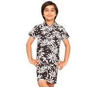 ENCIGER Boys Printed Casual Shirt Short Sleeve Button Down Beach Shirt for Kids (KS1_Black White_12_14Y)
