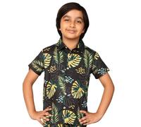 ENCIGER Boys Printed Casual Shirt Short Sleeve Button Down Beach Shirt for Kids (KS1_Black Yellow_6_7Y)