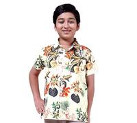 ENCIGER Boys Printed Casual Shirt Short Sleeve Button Down Beach Shirt for Kids (KS1_Cream_12_14Y)