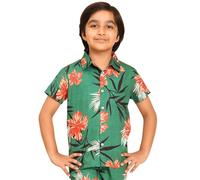 ENCIGER Boys Printed Casual Shirt Short Sleeve Button Down Beach Shirt for Kids (KS1_Green Brown_6_7Y)