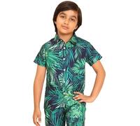 ENCIGER Boys Printed Casual Shirt Short Sleeve Button Down Beach Shirt for Kids (KS1_Green Navy_8_9Y)