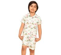 ENCIGER Boys Printed Casual Shirt Short Sleeve Button Down Beach Shirt for Kids (KS1_Green Pink_12_14Y)