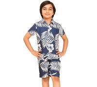 ENCIGER Boys Printed Casual Shirt Short Sleeve Button Down Beach Shirt for Kids (KS1_Navy White_10_11Y)
