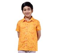 ENCIGER Boys Printed Casual Shirt Short Sleeve Button Down Beach Shirt for Kids (KS1_Orange_12_14Y)