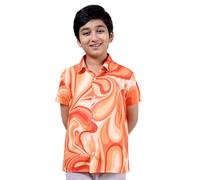 ENCIGER Boys Printed Casual Shirt Short Sleeve Button Down Beach Shirt for Kids (KS1_Orange Red_12_14Y)