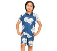 ENCIGER Boys Printed Casual Shirt Short Sleeve Button Down Beach Shirt for Kids (KS1_Royal Blue_12_14Y)