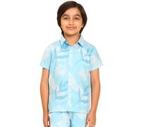 ENCIGER Boys Printed Casual Shirt Short Sleeve Button Down Beach Shirt for Kids (KS1_Sky Blue_12_14Y)