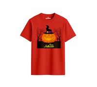 ENCIGER Halloween Pumpkin Witch Hat Unisex T-Shirt | “Happy Halloween” Graphic Cotton Tee for Men & Women | Regular Fit Green Top for Spooky Party & Costume Wear (Red, S)