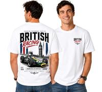 ENCIGER Men's Oversized Graphic T-Shirt, British Racing Formula Car Print, Heavyweight Cotton Drop Shoulder Tee, Vintage Motorsport Streetwear Casual Crew Neck Top White,S
