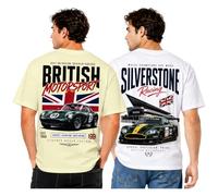 ENCIGER Men's Oversized T-Shirt Pack of 2 | 100% Cotton British Motorsport Graphic Back Print Tees | Silverstone Racing Drop Shoulder Streetwear Casual Tops White,offwhite,XL