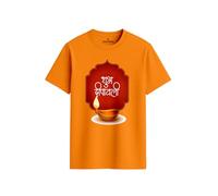 ENCIGER Regular Fit Happy Diwali Printed T-Shirt for Men | Festive Crackers and Diyas Design | Indian Festival of Lights Celebration Outfit for Family Gatherings Orange, 2XL