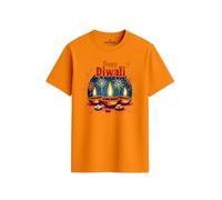 ENCIGER Regular Fit Happy Diwali Printed T-Shirt for Men | Festive Crackers and Diyas Design | Indian Festival of Lights Celebration Outfit for Family Gatherings Orange, 2XL