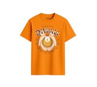 ENCIGER Regular Fit Happy Diwali Printed T-Shirt for Men | Festive Crackers and Diyas Design | Indian Festival of Lights Celebration Outfit for Family Gatherings Orange, S