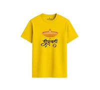 ENCIGER Regular Fit Happy Diwali Printed T-Shirt for Men | Festive Crackers and Diyas Design | Indian Festival of Lights Celebration Outfit for Family Gatherings Yellow, S