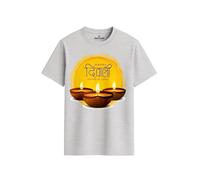 ENCIGER Regular Fit Happy Diwali Printed T-Shirt for Men | Festive Crackers and Diyas Design | Indian Festival of Lights Celebration Outfit for Family Gatherings Grey, 2XL