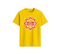 ENCIGER Regular Fit Happy Diwali Printed T-Shirt for Men | Festive Crackers and Diyas Design | Indian Festival of Lights Celebration Outfit for Family Gatherings Yellow, 2XL
