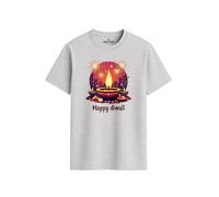 ENCIGER Regular Fit Happy Diwali Printed T-Shirt for Men | Festive Crackers and Diyas Design | Indian Festival of Lights Celebration Outfit for Family Gatherings Grey, 2XL