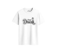 ENCIGER Regular Fit Happy Diwali Printed T-Shirt for Men | Festive Crackers and Diyas Design | Indian Festival of Lights Celebration Outfit for Family Gatherings White, 2XL