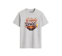 ENCIGER Regular Fit Happy Diwali Printed T-Shirt for Men | Festive Crackers and Diyas Design | Indian Festival of Lights Celebration Outfit for Family Gatherings Grey, 2XL