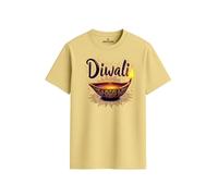 ENCIGER Regular Fit Happy Diwali Printed T-Shirt for Men | Festive Crackers and Diyas Design | Indian Festival of Lights Celebration Outfit for Family Gatherings Beige, S