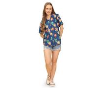 ENCIGER Womens Casual Shirt Soft Beach Shirts Floral Tropic Print V Neck T-Shirt Short Sleeve Button Up Tops (WMS1_Blue Orange_L)