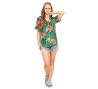 ENCIGER Womens Casual Shirt Soft Beach Shirts Floral Tropic Print V Neck T-Shirt Short Sleeve Button Up Tops (WMS1_Green Brown_S)