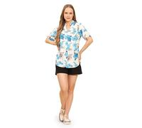 ENCIGER Womens Casual Shirt Soft Beach Shirts Floral Tropic Print V Neck T-Shirt Short Sleeve Button Up Tops (WMS1_White Turquoise_S)