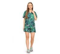 ENCIGER Womens Printed Casual Shirts and Shorts Set 2-Piece Co Ord Set for Women Vacation Outfit (WMSS1_Green Navy_XXL)
