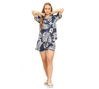 ENCIGER Womens Printed Casual Shirts and Shorts Set 2-Piece Co Ord Set for Women Vacation Outfit (WMSS1_Navy White_XL)