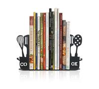 ENCIMART Metal Book Ends for Shelves, Kitchen Bookends Home Decorative Bookends for Heavy Books, Unique Cute Cookbook Organizer Book Holder for Kitchen Housewarming Cooking Book Lover Gifts, Black