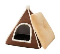 Enclosed Cat Bed, Brown, Yellow, for Dog Cave, Cozy Warm Safety Nest Tent House, for Medium Breed Puppy, Kitten, Autumn, Winter, Home, Bedroom, Living Room, Indoor, Travel Outdoor Adventures