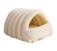 Enclosed Cat Bed for Indoor Living, Warm Calming Pet Cave with Full Surround Nesting Structure, Removable Cushion Design, Secure Hideaway Sleeping Space for Cats and Small Dogs (Beige)