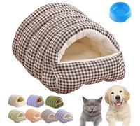 Enclosed Cat Beds for Indoor Cats, 2026 New Covered Pet Cave, Warm Plush Cozy Washable Tent with Removable Cushion, Pets Sleeping Bag for Indoor (Brown Plaid, L for 7.5KG cats or 5KG dogs)