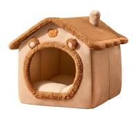 Enclosed Cat Cave Bed Enclosed Cat Bed, Warm Cozy Hut with Removable Cushion for Small Cats & Kittens, Warm Pet House with Bear Ears Design, 11.8"x11.8"x13.4" Brown