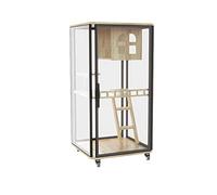 Enclosed Cat Condo Panoramic glass cat house large space cage practical wooden pet indoor cabinet (A)