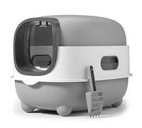 Enclosed Cat Litter Box With Lid, ABS Plastic Covered Litterbox - Includes Scoop & Deodorant Pack, Moonlight Gray