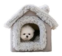 Enclosed Dog Bed, Plush Covered Dog Cave Bed with Removable Washable Tent Cover, Soft Warm Pet House for Indoor Dogs, Grey, S: 33x30x32 cm