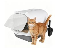 Enclosed Hooded Large Cat Litter Box/Tray/Pet Loo, Large Cat Litter Tray Box, Deep Anti-Spillage Non-Leaking, Detachable, Extra High Rim Rounded Corners, Easy Access, Safe Durable