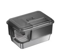 Enclosed Litter Container Cat Hooded Pan Covered Tray Stainless Steel Base With Deep 10cm Bottom Reduces Litter Tracking Suitable for indoor cats, Transparent Black, style to 2