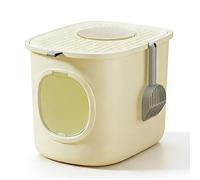 Enclosed Litter Tray, Portable Cat Ltter Box with Lid, Fully Enclosed Cat Litter Box for Shy Or Nervous Cats Sturdy Space Saving(White)