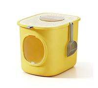 Enclosed Litter Tray, Portable Cat Ltter Box with Lid, Fully Enclosed Cat Litter Box for Shy Or Nervous Cats Sturdy Space Saving(Yellow)