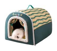 Enclosed Pet Cave Bed - Cat Nest with Carry Handle | 35x30x30cm Plush House with PP Cotton Sponge Filling, Comfortable Warm Sleeping Space for Small Pets Indoor