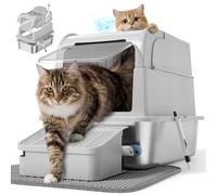 Feandrea Stainless Steel Cat Litter Box with Flip Lid, Enclosed Cat Litter Tray with 2 Entrances, Scoop, Brush, for Cats up to 15 kg, Light Grey PPT021G101