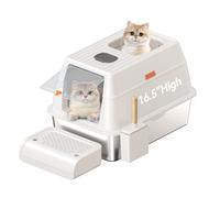 Enclosed Stainless Steel Cat Litter Box with Lid Extra Large Litter Box for Big Cats XL Metal Litter Pan Tray with High Wall Sides Enclosure, Non-Sticky, Anti-Leakage, Easy Cleaning (Light Grey-2)