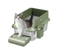 Enclosed Stainless Steel Cat Litter Box with Lid Extra Large Litter Box for Big Cats XL Metal Litter Pan Tray with High Wall Sides Enclosure, Non-Sticky, Anti-Leakage, Easy Cleaning (8 in Green)